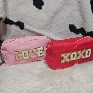 💕 Chenille LOVE & XOXO Cosmetic Bag Set | Preppy Designer-Inspired | Set of 2